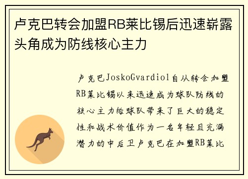 卢克巴转会加盟RB莱比锡后迅速崭露头角成为防线核心主力